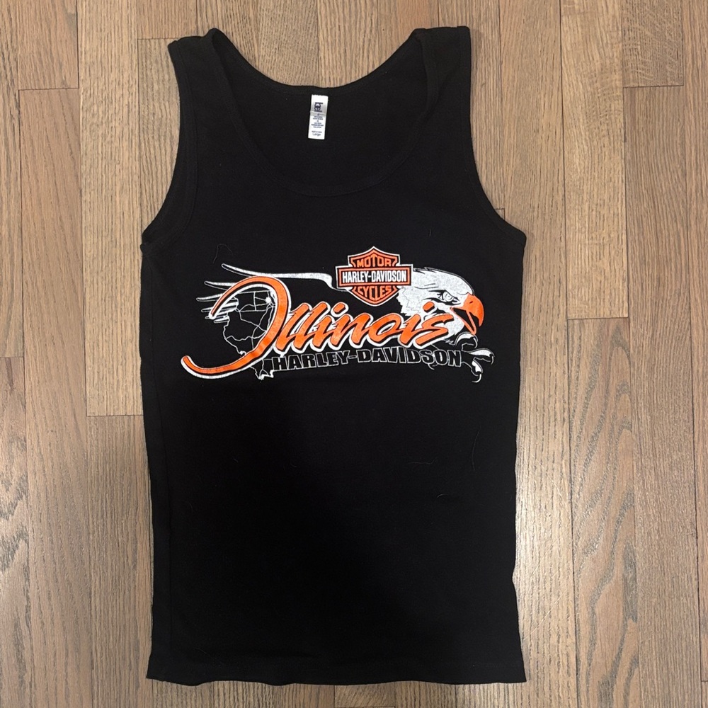 Vintage Harley-Davidson Black Tank with Orange and White Graphics